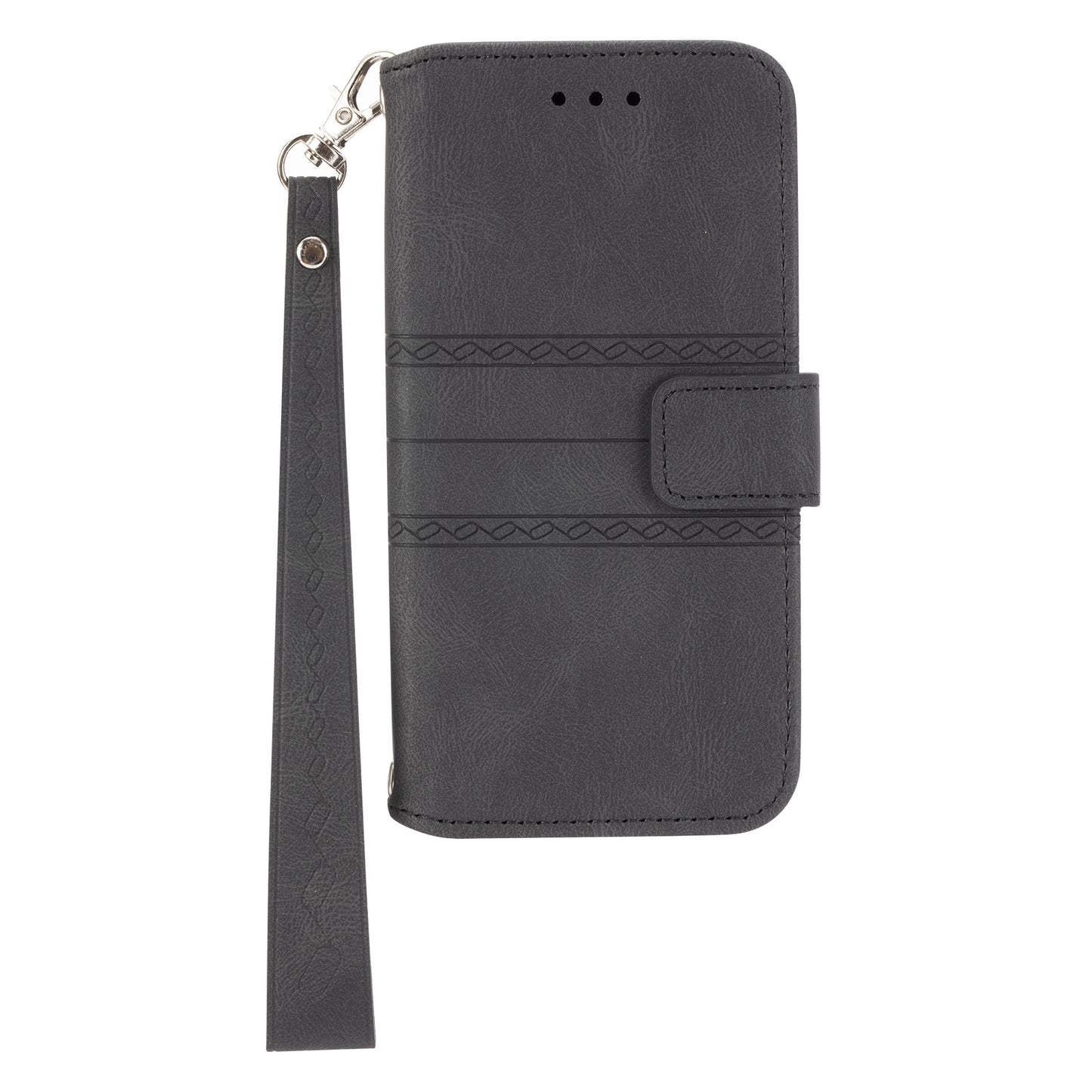 ELECTROPRIME For iPhone 15 Embossed Stripes Skin Feel Leather Phone Case(Black)