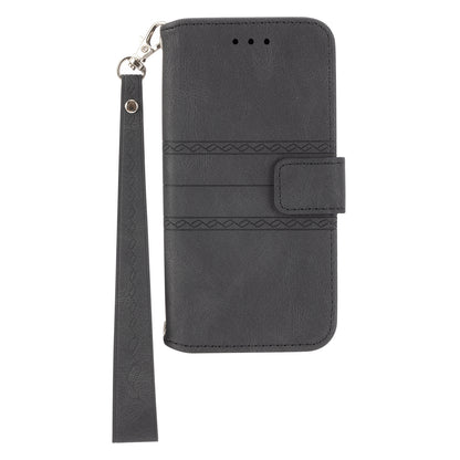 ELECTROPRIME For iPhone 15 Embossed Stripes Skin Feel Leather Phone Case(Black)