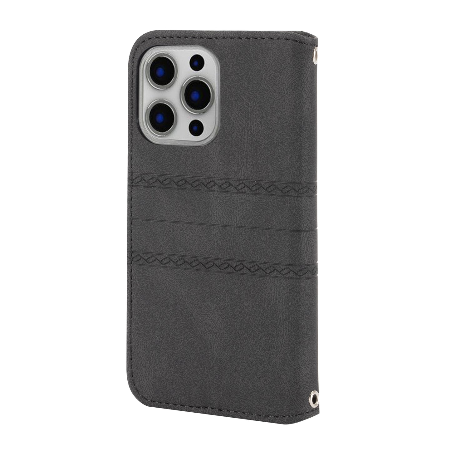 ELECTROPRIME For iPhone 15 Embossed Stripes Skin Feel Leather Phone Case(Black)