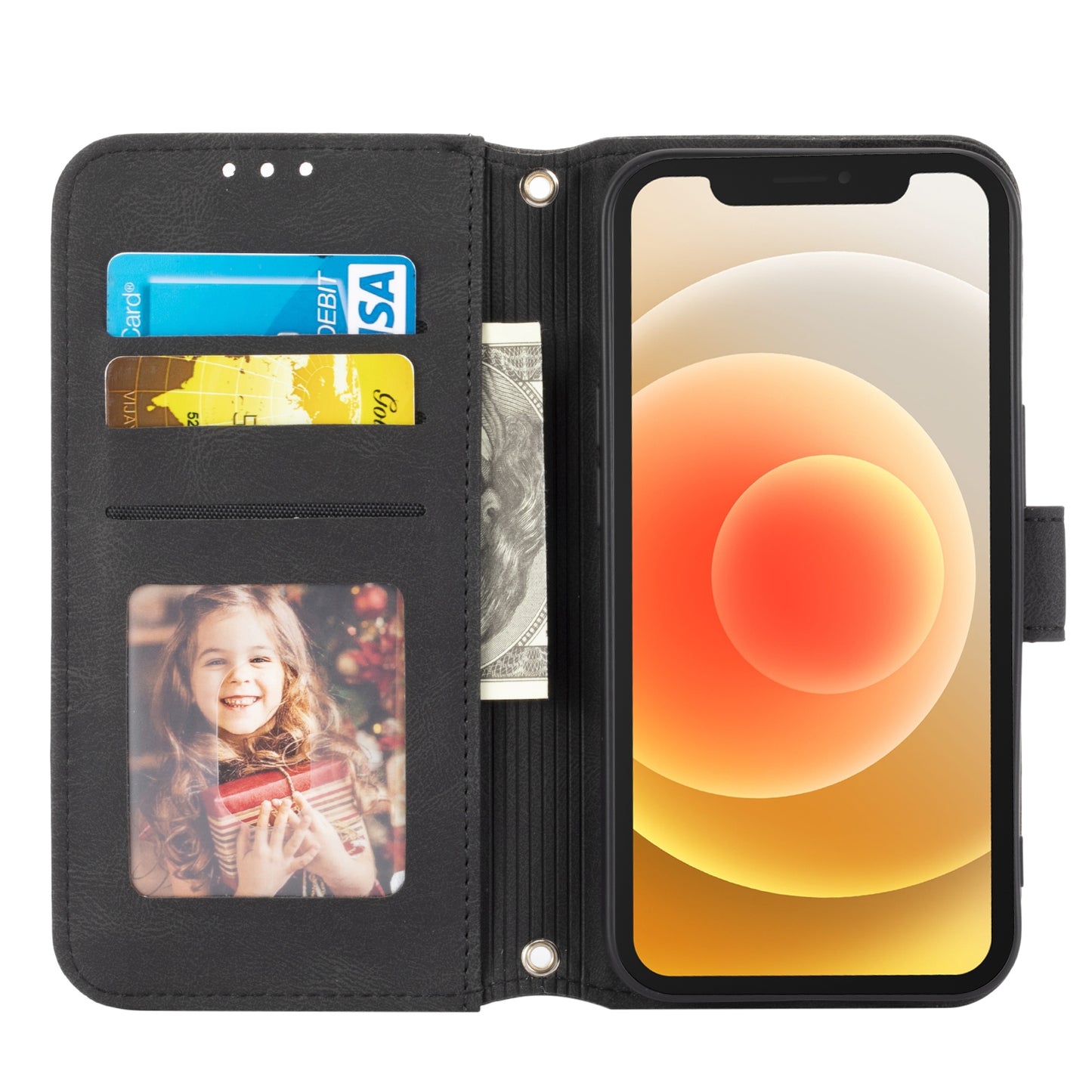 ELECTROPRIME For iPhone 15 Embossed Stripes Skin Feel Leather Phone Case(Black)