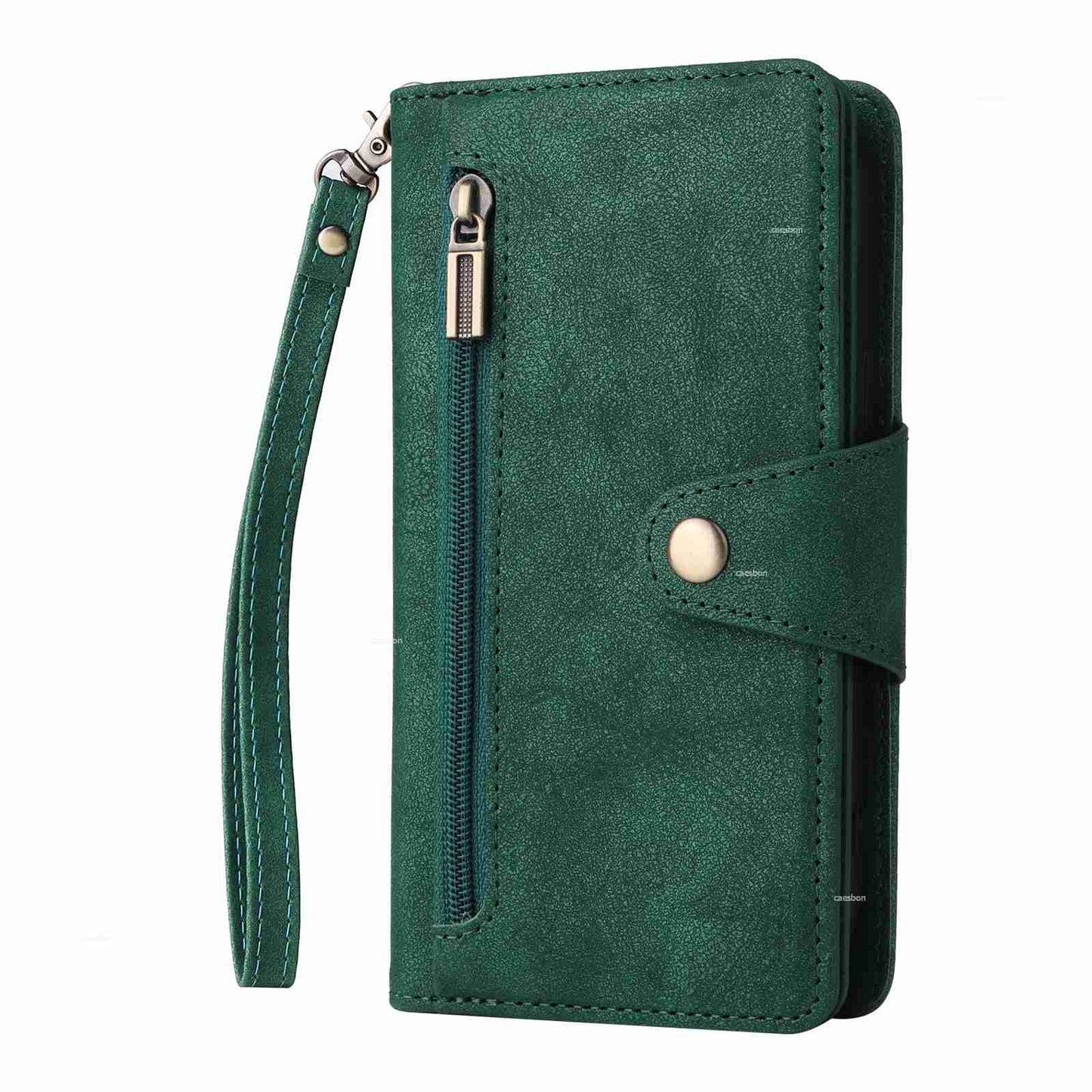 ELECTROPRIME For iPhone 15 Rivet Buckle 9 Cards Three Fold Leather Phone Case(Green)