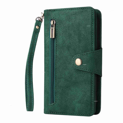 ELECTROPRIME For iPhone 15 Rivet Buckle 9 Cards Three Fold Leather Phone Case(Green)