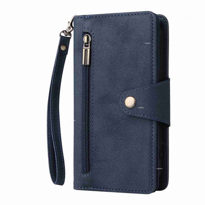 ELECTROPRIME For iPhone 15 Rivet Buckle 9 Cards Three Fold Leather Phone Case(Blue)