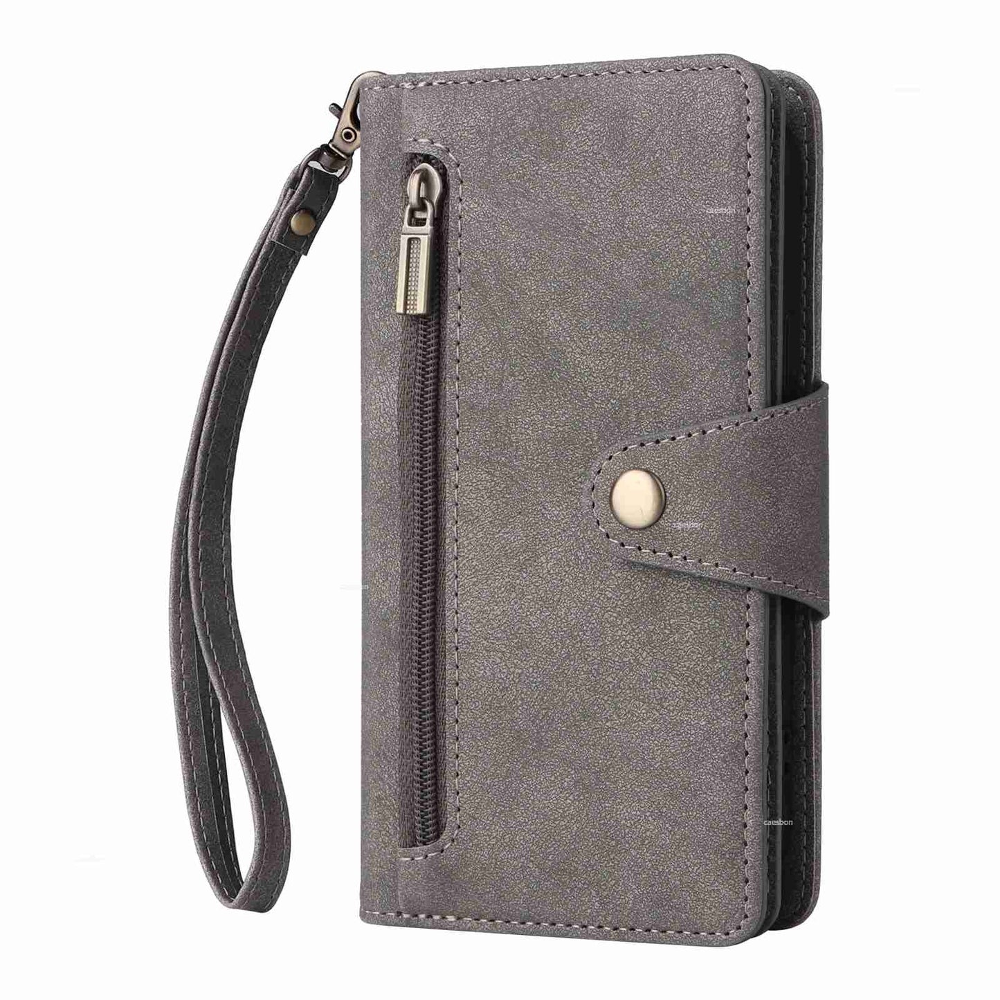 ELECTROPRIME For iPhone 15 Rivet Buckle 9 Cards Three Fold Leather Phone Case(Grey)