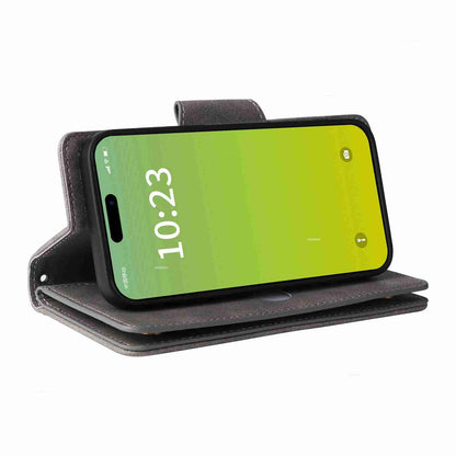 ELECTROPRIME For iPhone 15 Rivet Buckle 9 Cards Three Fold Leather Phone Case(Grey)