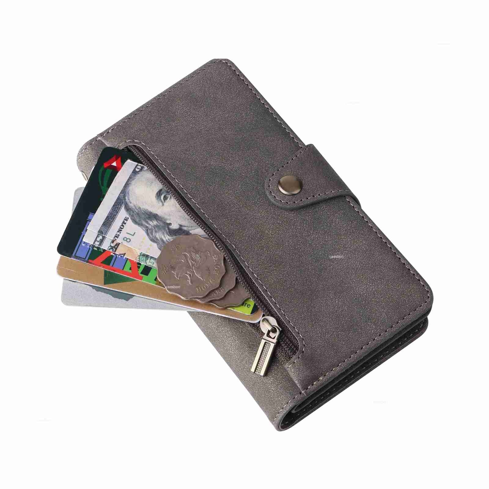 ELECTROPRIME For iPhone 15 Rivet Buckle 9 Cards Three Fold Leather Phone Case(Grey)