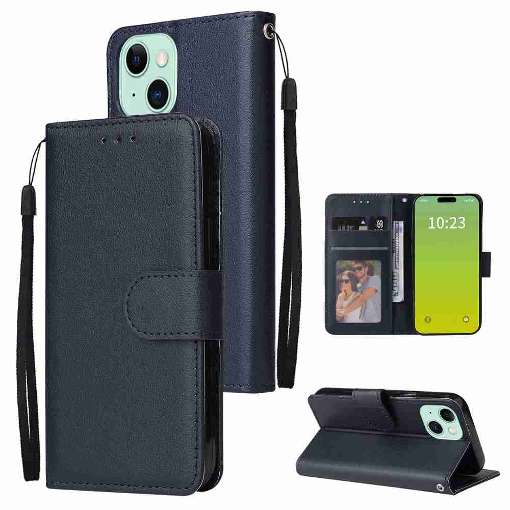 ELECTROPRIME For iPhone 15 Plus Multifunctional Horizontal Flip Leather Phone Case with Three Card Slots(Blue)