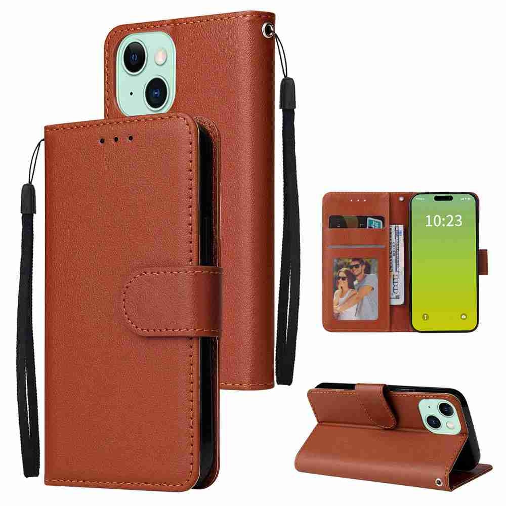 ELECTROPRIME For iPhone 15 Multifunctional Horizontal Flip Leather Phone Case with Three Card Slots(Brown)