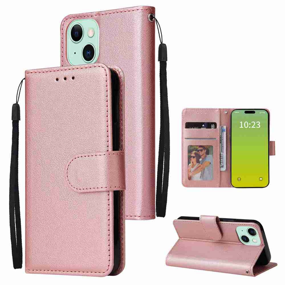 ELECTROPRIME For iPhone 15 Multifunctional Horizontal Flip Leather Phone Case with Three Card Slots(Rose Gold)