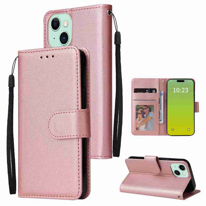 ELECTROPRIME For iPhone 15 Multifunctional Horizontal Flip Leather Phone Case with Three Card Slots(Rose Gold)