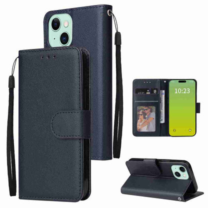 ELECTROPRIME For iPhone 15 Multifunctional Horizontal Flip Leather Phone Case with Three Card Slots(Blue)