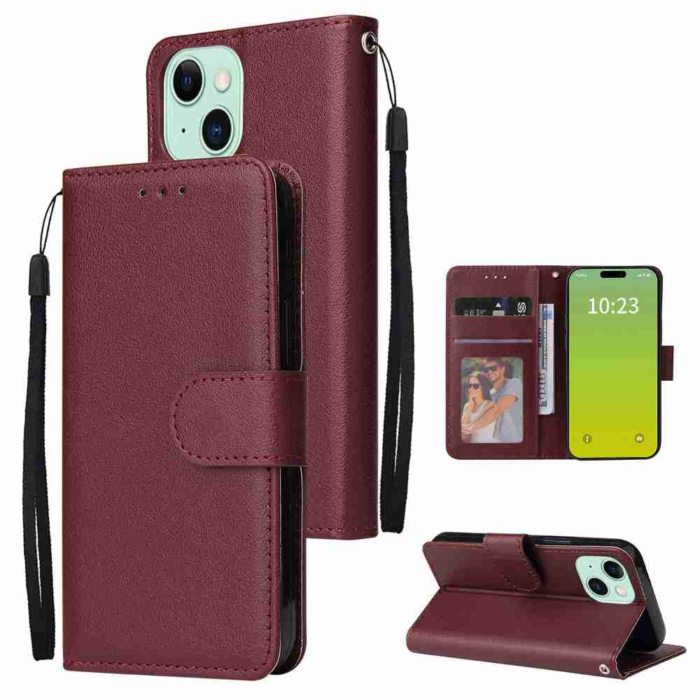 ELECTROPRIME For iPhone 15 Multifunctional Horizontal Flip Leather Phone Case with Three Card Slots(Wine Red)