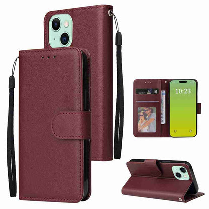 ELECTROPRIME For iPhone 15 Multifunctional Horizontal Flip Leather Phone Case with Three Card Slots(Wine Red)