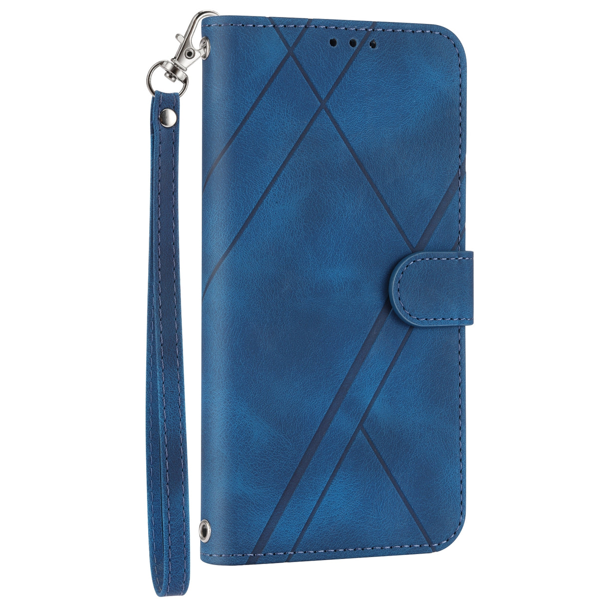 ELECTROPRIME For iPhone 15 Plus Embossed Line Leather Phone Case with Lanyard(Blue)