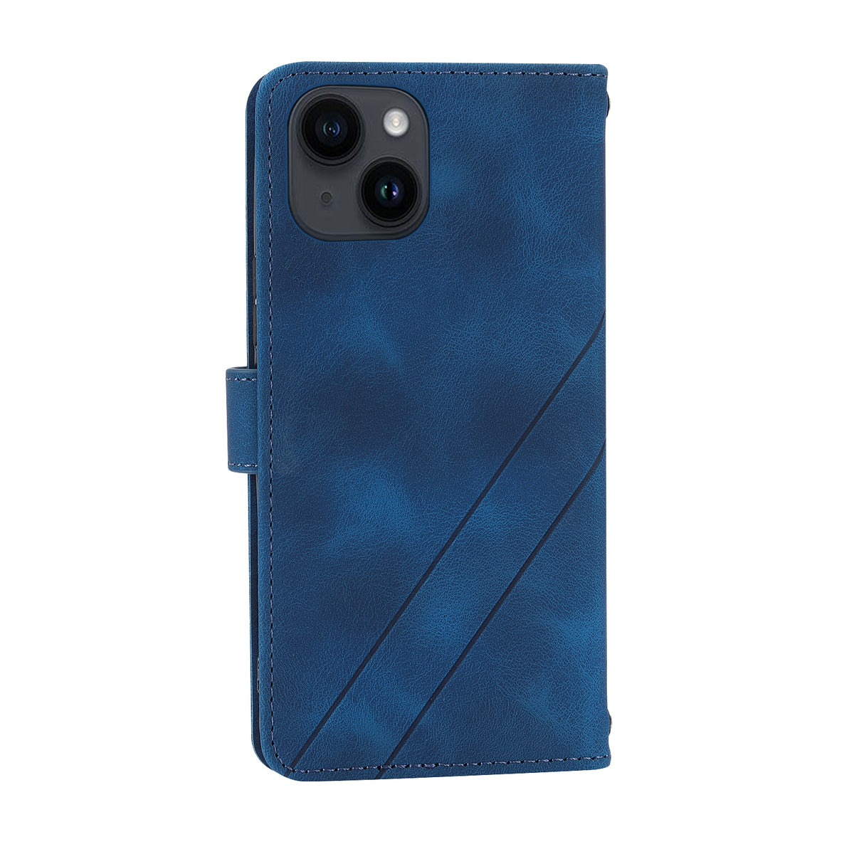 ELECTROPRIME For iPhone 15 Plus Embossed Line Leather Phone Case with Lanyard(Blue)