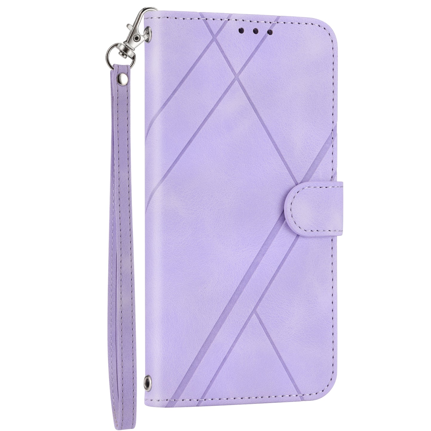 ELECTROPRIME For iPhone 15 Embossed Line Leather Phone Case with Lanyard(Purple)