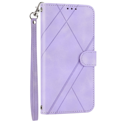 ELECTROPRIME For iPhone 15 Embossed Line Leather Phone Case with Lanyard(Purple)