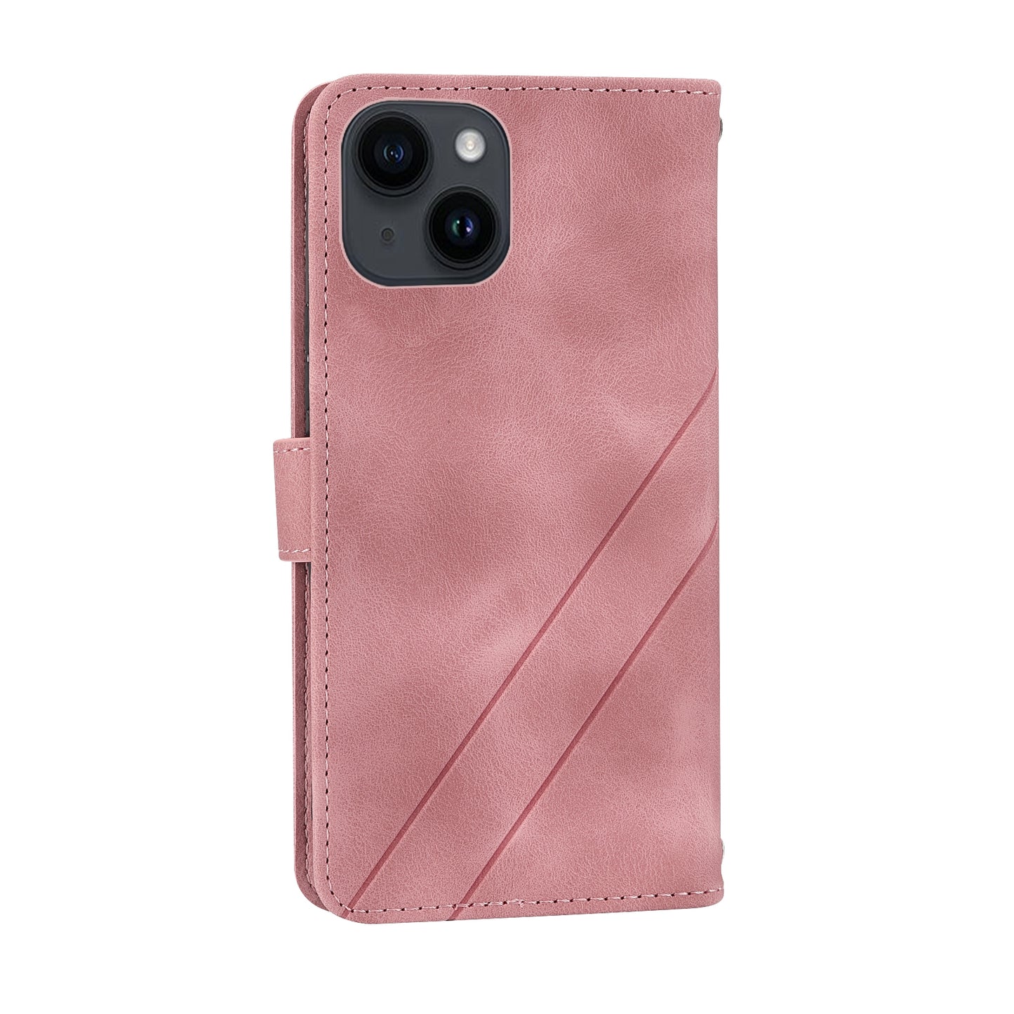 ELECTROPRIME For iPhone 15 Embossed Line Leather Phone Case with Lanyard(Pink)