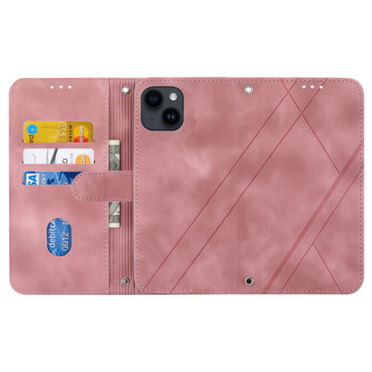 ELECTROPRIME For iPhone 15 Embossed Line Leather Phone Case with Lanyard(Pink)