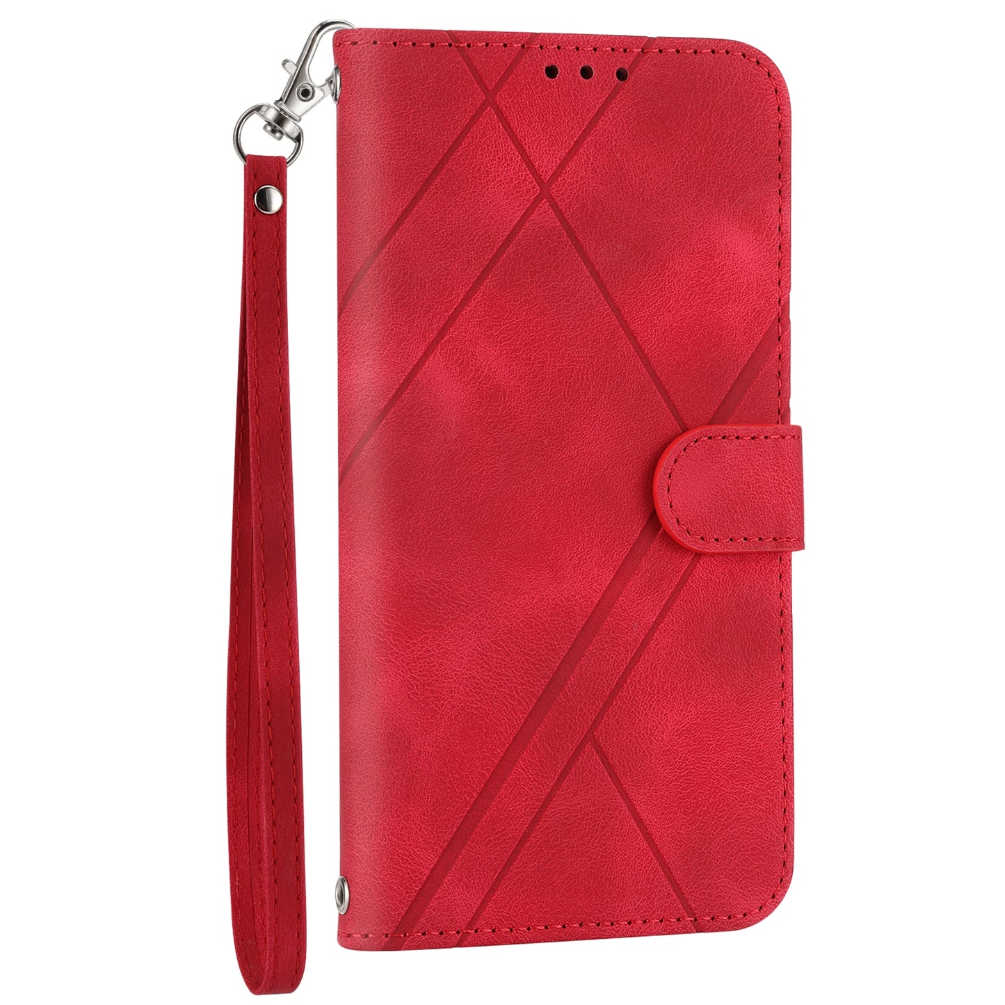 ELECTROPRIME For iPhone 15 Embossed Line Leather Phone Case with Lanyard(Red)