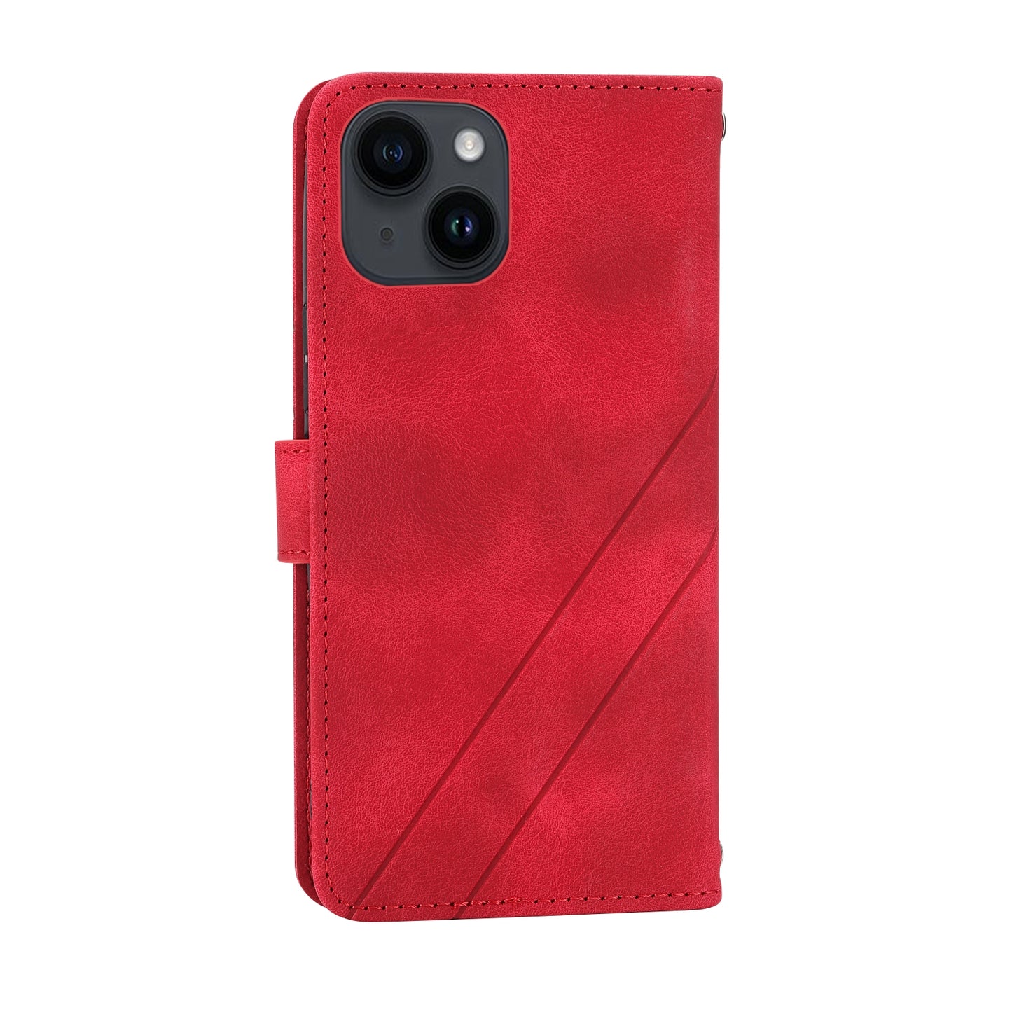 ELECTROPRIME For iPhone 15 Embossed Line Leather Phone Case with Lanyard(Red)