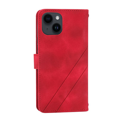 ELECTROPRIME For iPhone 15 Embossed Line Leather Phone Case with Lanyard(Red)