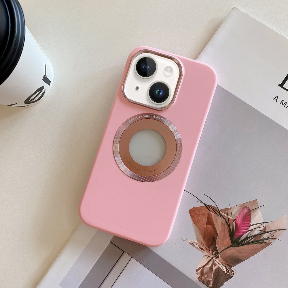ELECTROPRIME For iPhone 15 Metal Frame Silicone Magnetic Phone Case(Pink)