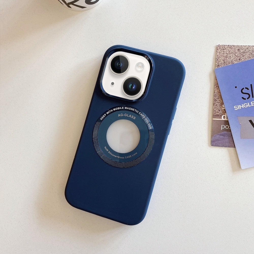 ELECTROPRIME For iPhone 15 Metal Frame Silicone Magnetic Phone Case(Dark Blue)