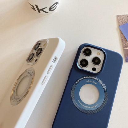 ELECTROPRIME For iPhone 15 Metal Frame Silicone Magnetic Phone Case(Dark Blue)