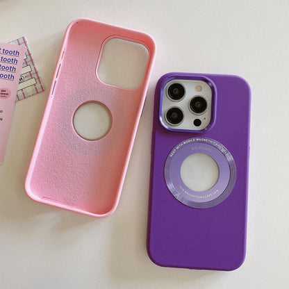 ELECTROPRIME For iPhone 15 Metal Frame Silicone Magnetic Phone Case(Pink)