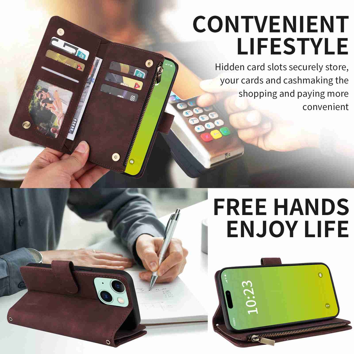 ELECTROPRIME For iPhone 15 Plus Crossbody Multi-card Slot Wallet Zipper Leather Phone Case(Coffee)