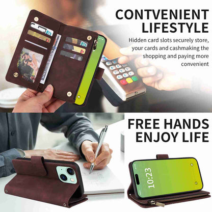 ELECTROPRIME For iPhone 15 Plus Crossbody Multi-card Slot Wallet Zipper Leather Phone Case(Coffee)