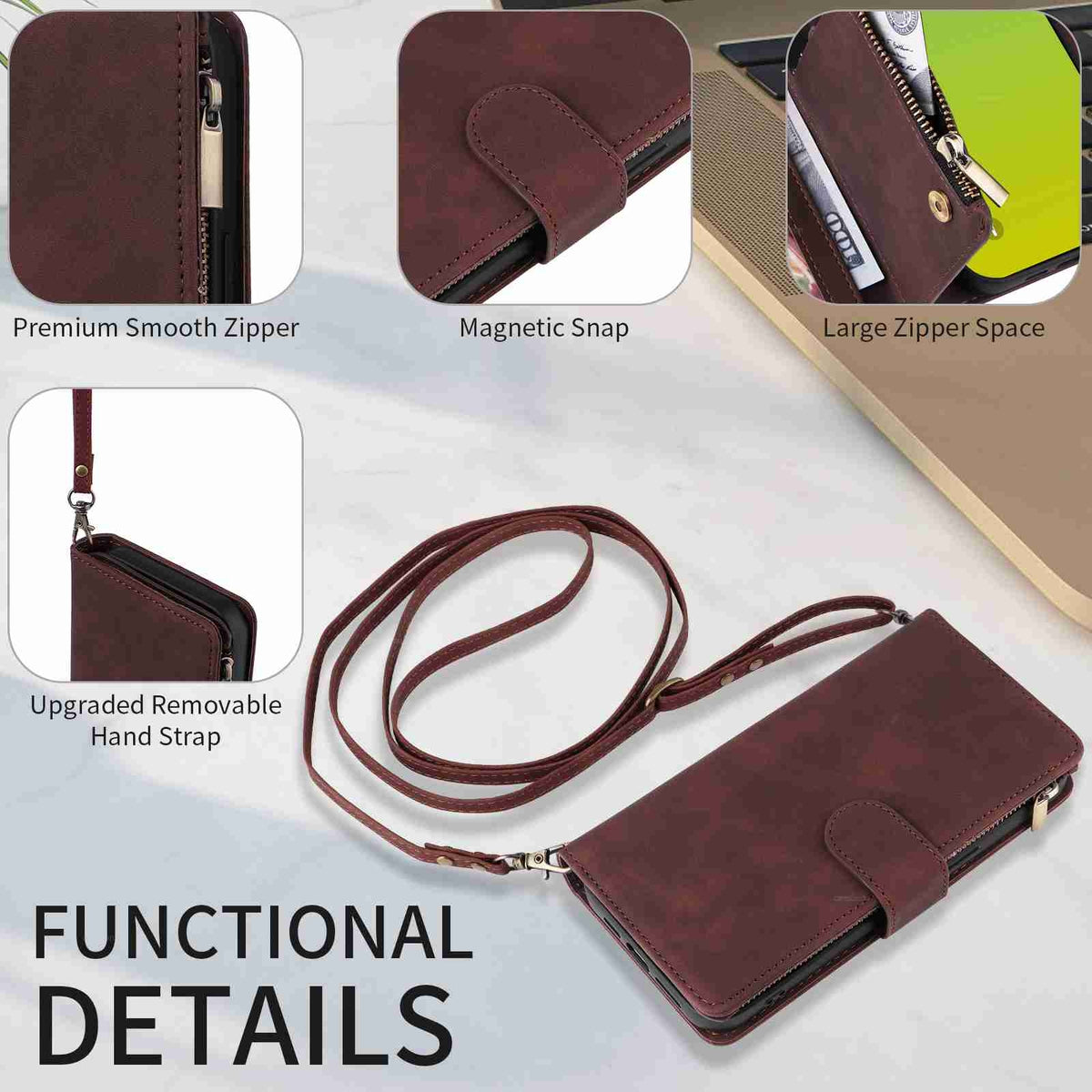 ELECTROPRIME For iPhone 15 Plus Crossbody Multi-card Slot Wallet Zipper Leather Phone Case(Coffee)