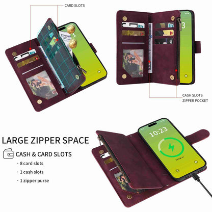 ELECTROPRIME For iPhone 15 Crossbody Multi-card Slot Wallet Zipper Leather Phone Case(Wine Red)