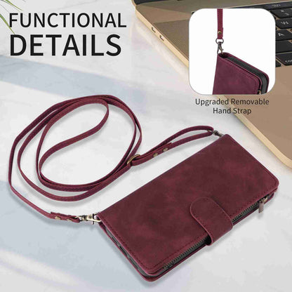 ELECTROPRIME For iPhone 15 Crossbody Multi-card Slot Wallet Zipper Leather Phone Case(Wine Red)
