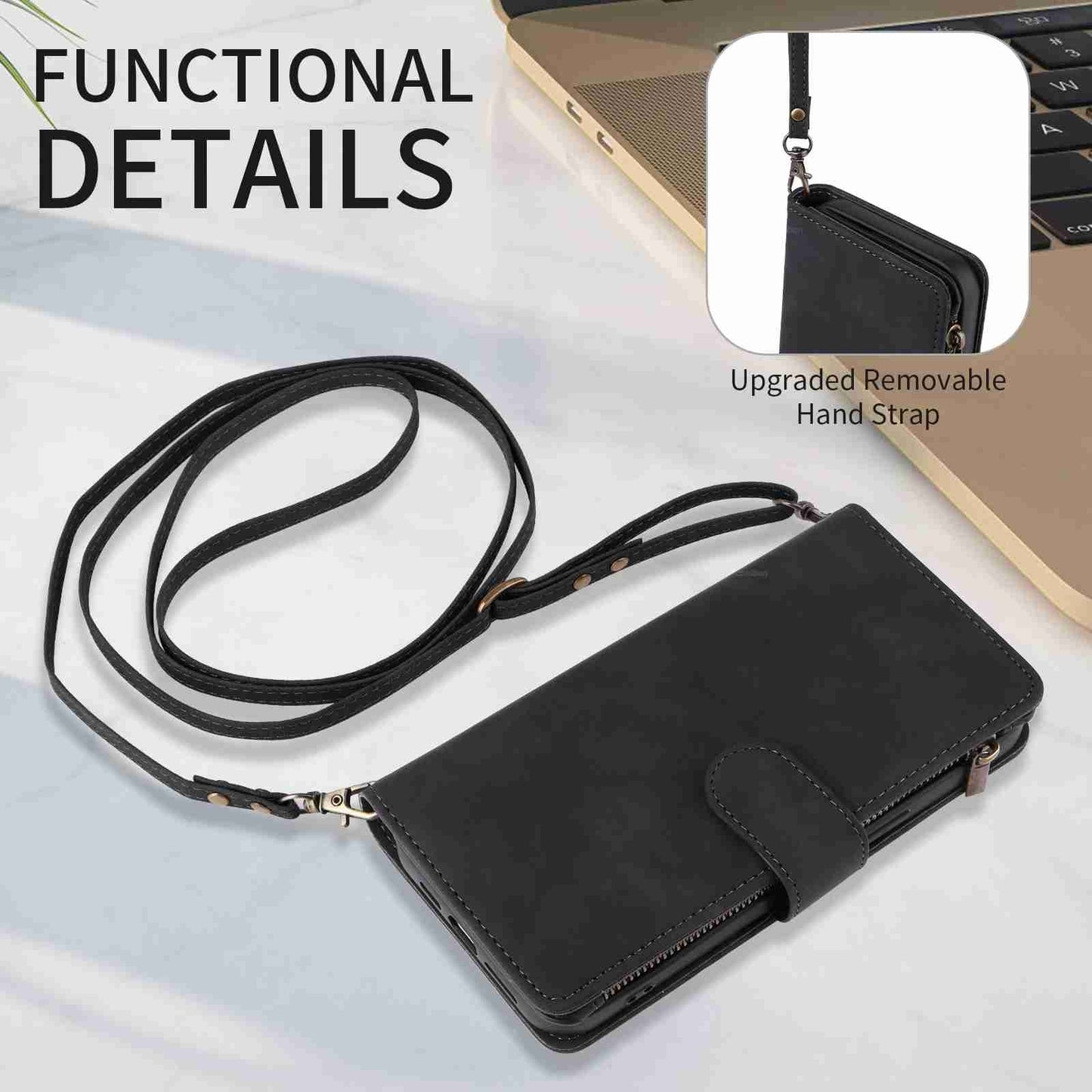 ELECTROPRIME For iPhone 15 Crossbody Multi-card Slot Wallet Zipper Leather Phone Case(Black)