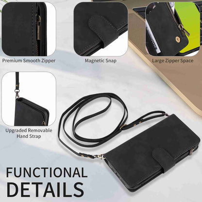 ELECTROPRIME For iPhone 15 Crossbody Multi-card Slot Wallet Zipper Leather Phone Case(Black)