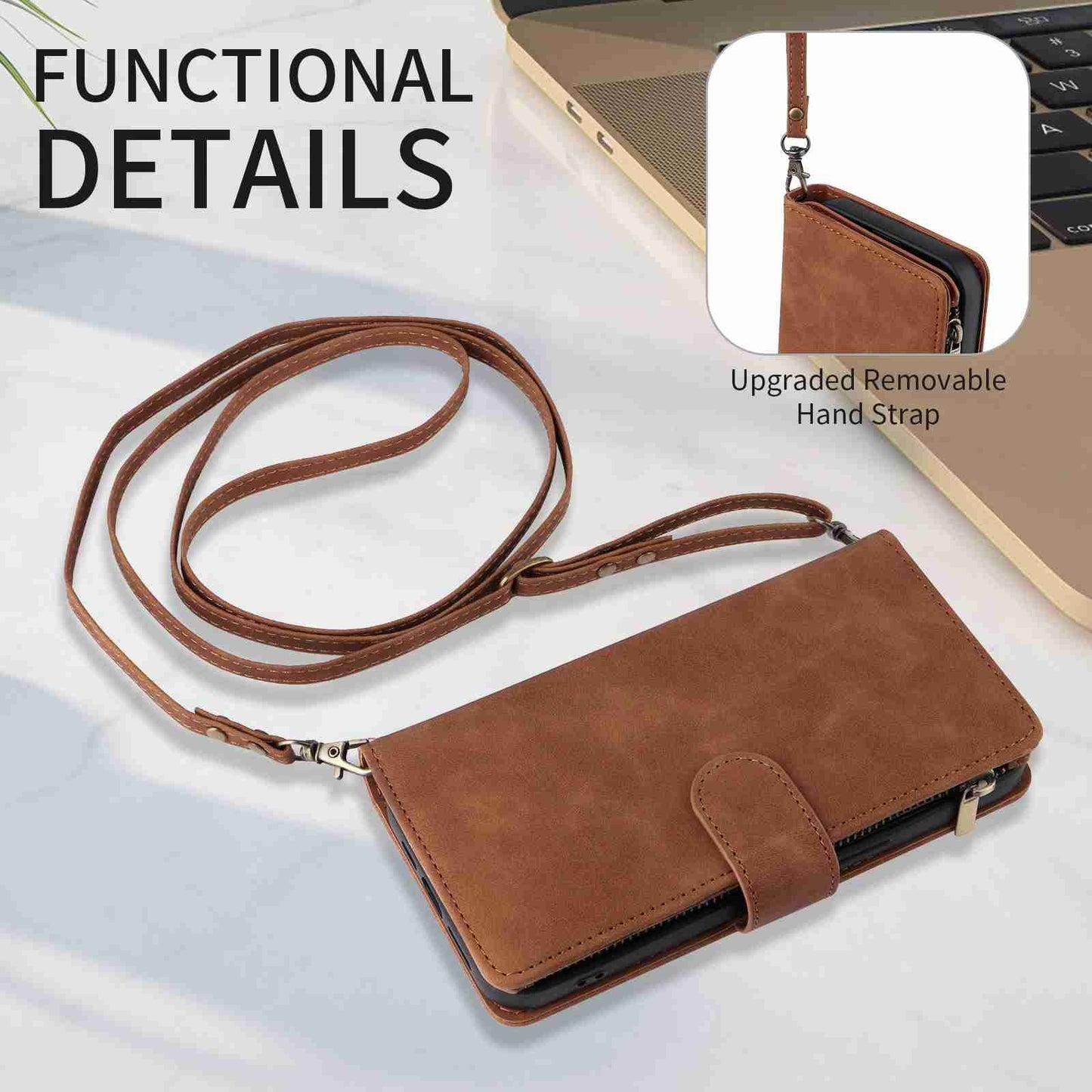 ELECTROPRIME For iPhone 15 Crossbody Multi-card Slot Wallet Zipper Leather Phone Case(Brown)