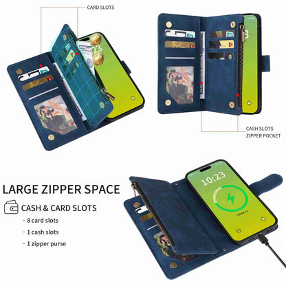 ELECTROPRIME For iPhone 15 Crossbody Multi-card Slot Wallet Zipper Leather Phone Case(Dark Blue)