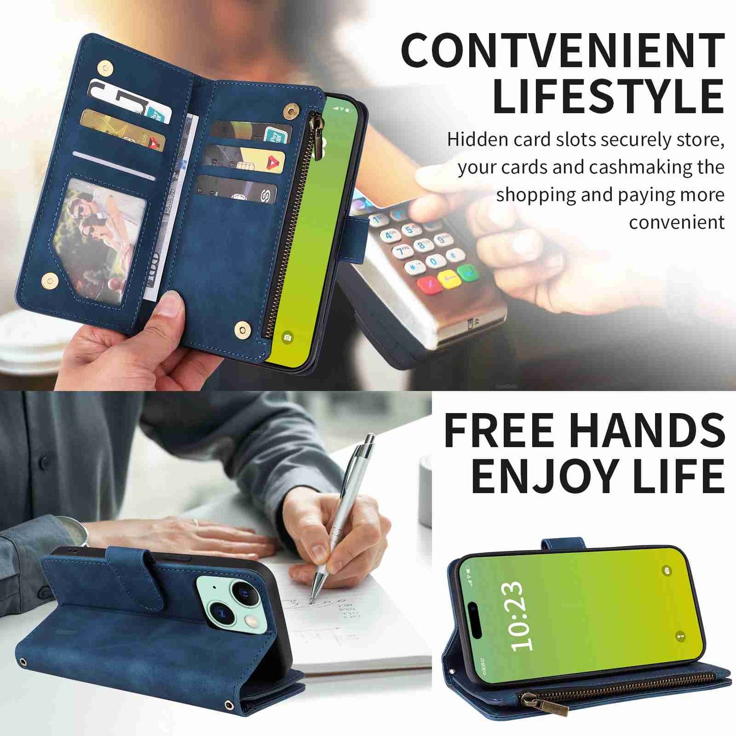 ELECTROPRIME For iPhone 15 Crossbody Multi-card Slot Wallet Zipper Leather Phone Case(Dark Blue)