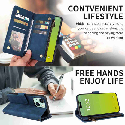 ELECTROPRIME For iPhone 15 Crossbody Multi-card Slot Wallet Zipper Leather Phone Case(Dark Blue)