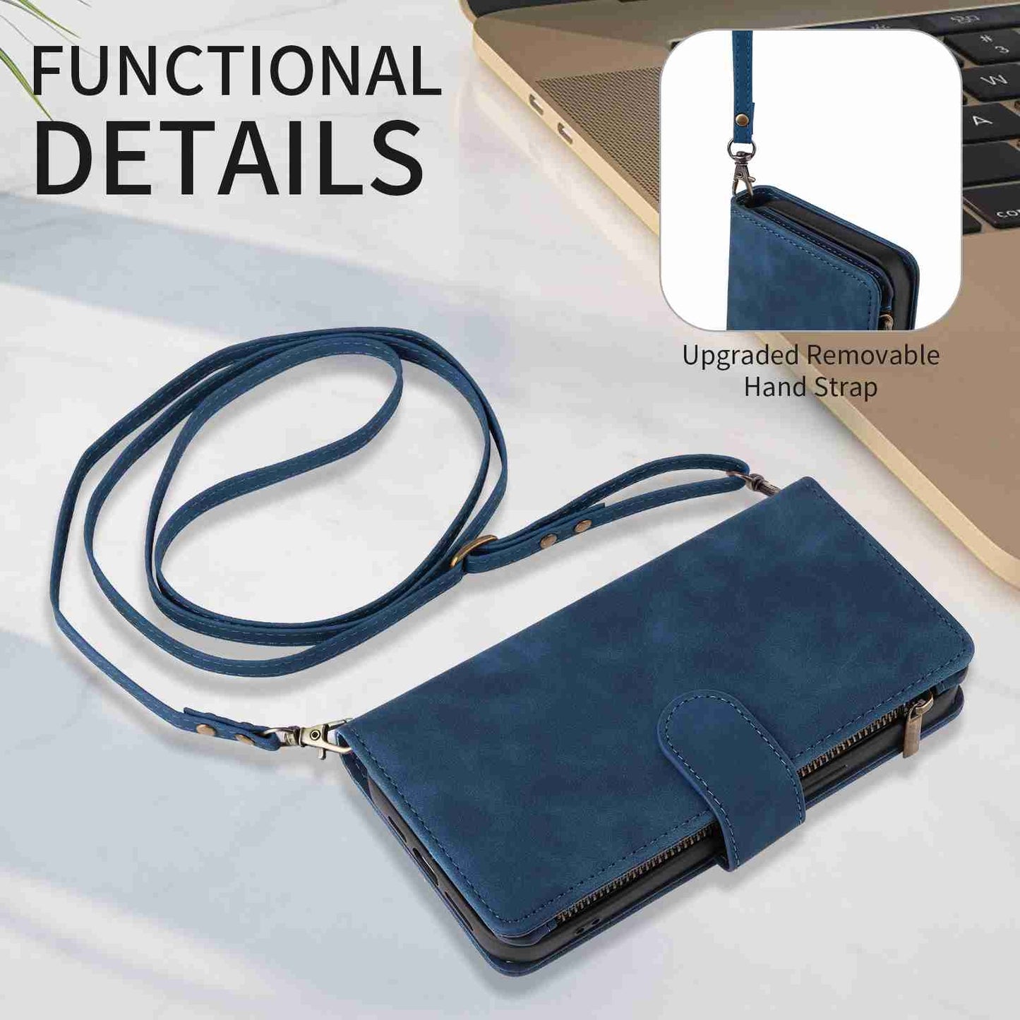 ELECTROPRIME For iPhone 15 Crossbody Multi-card Slot Wallet Zipper Leather Phone Case(Dark Blue)