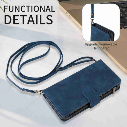 ELECTROPRIME For iPhone 15 Crossbody Multi-card Slot Wallet Zipper Leather Phone Case(Dark Blue)