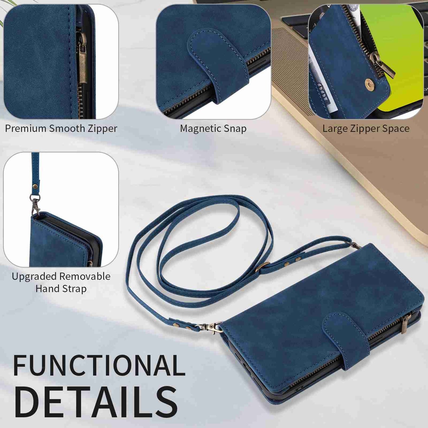ELECTROPRIME For iPhone 15 Crossbody Multi-card Slot Wallet Zipper Leather Phone Case(Dark Blue)