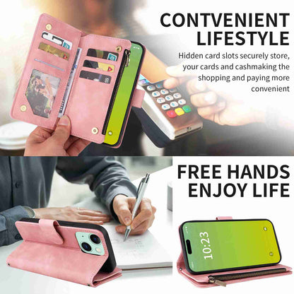 ELECTROPRIME For iPhone 15 Crossbody Multi-card Slot Wallet Zipper Leather Phone Case(Pink)