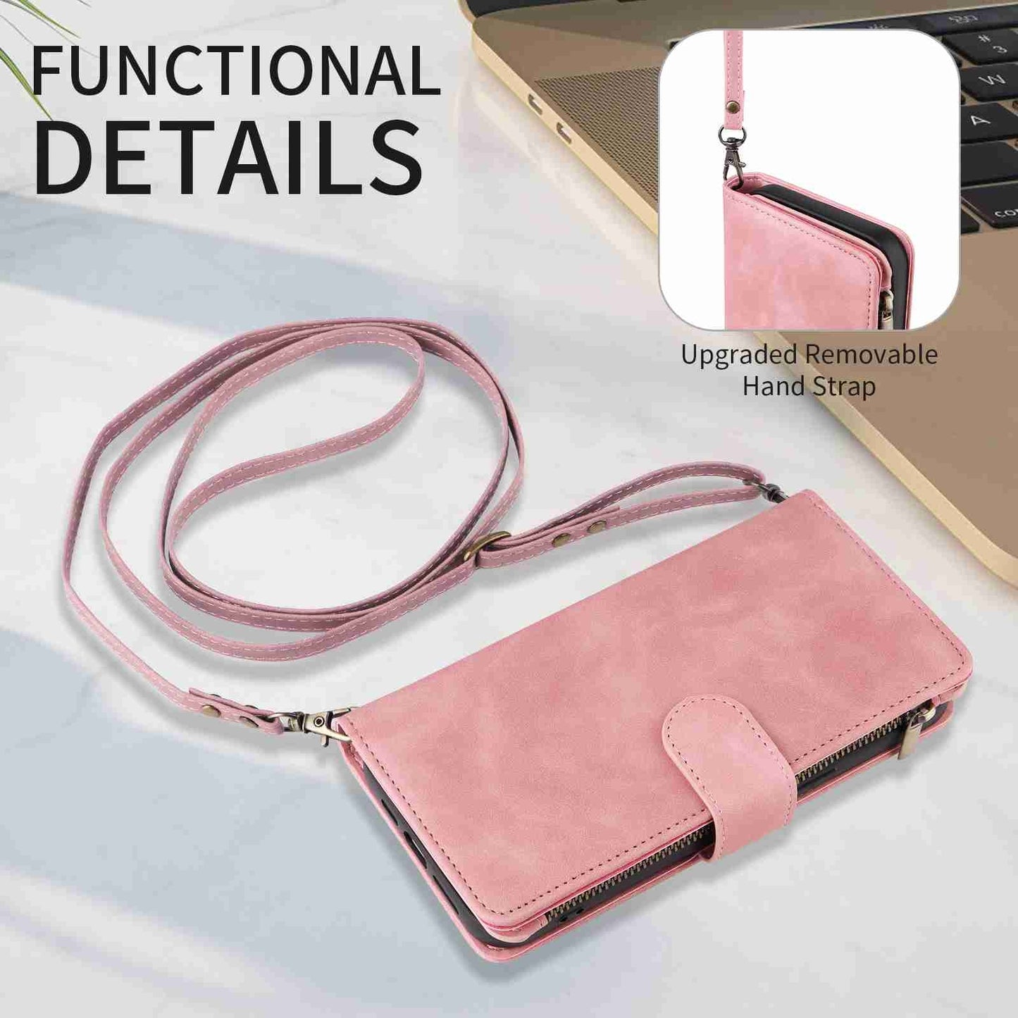 ELECTROPRIME For iPhone 15 Crossbody Multi-card Slot Wallet Zipper Leather Phone Case(Pink)
