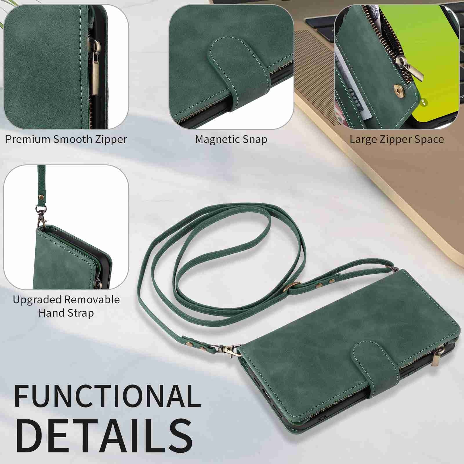 ELECTROPRIME For iPhone 15 Crossbody Multi-card Slot Wallet Zipper Leather Phone Case(Green)