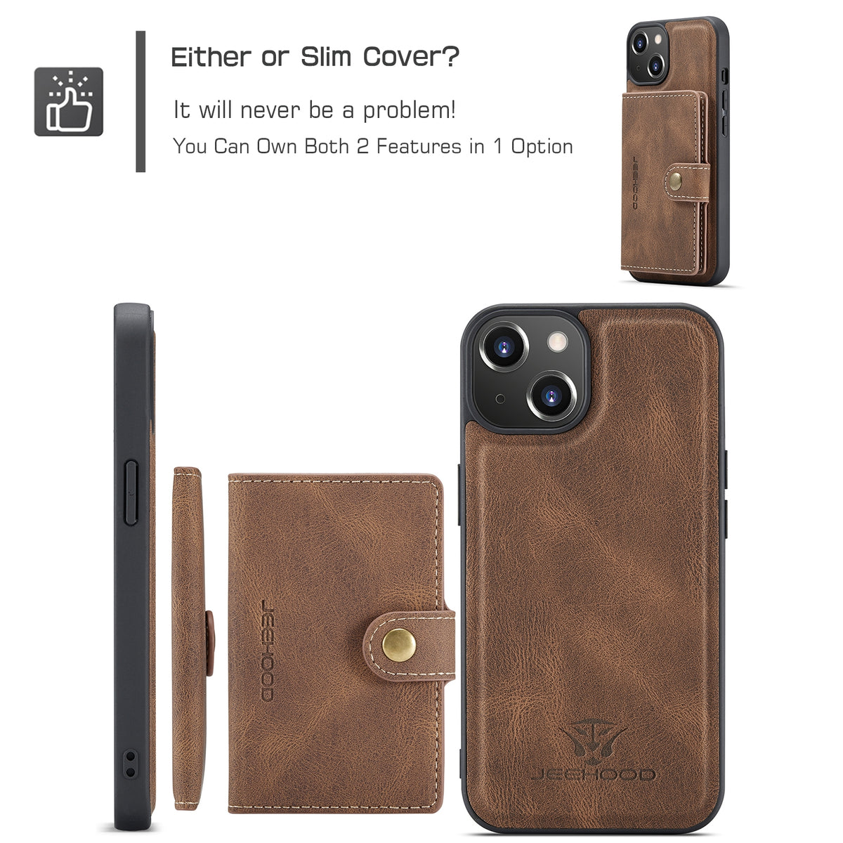 ELECTROPRIME For iPhone 15 Plus JEEHOOD Retro Magnetic Detachable Leather Phone Case(Brown)