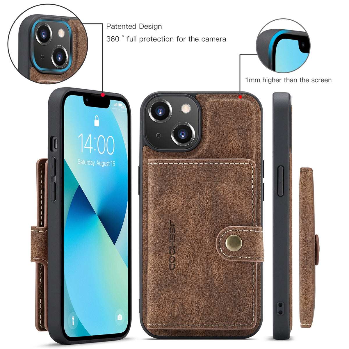 ELECTROPRIME For iPhone 15 Plus JEEHOOD Retro Magnetic Detachable Leather Phone Case(Brown)