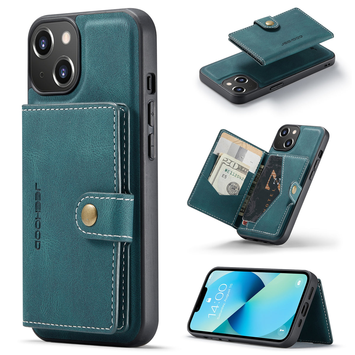 ELECTROPRIME For iPhone 15 JEEHOOD Retro Magnetic Detachable Leather Phone Case(Blue)